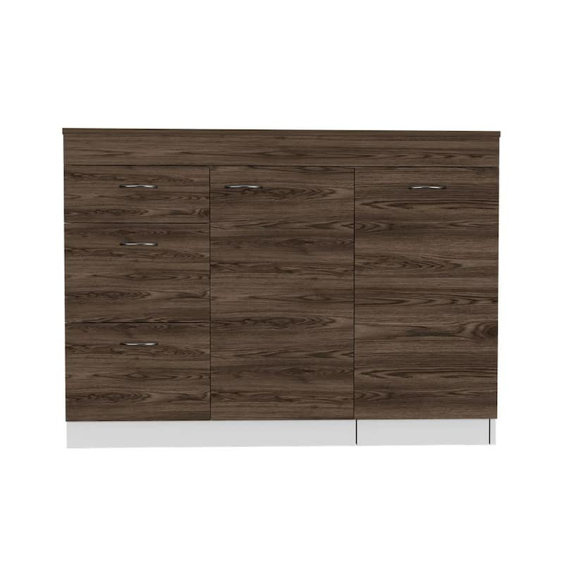 Grecia Kitchen Base Cabinet,Three Drawers, Two Internal Shelves -White / Dark Walnut - Multi