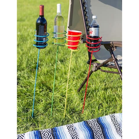 Sunnydaze Heavy-Duty Multicolored Outdoor Drink Holder Stakes - Set of 4