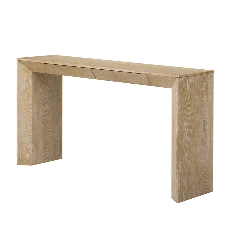 60"Modern Farmhouse Console Table with 2 Concealed Drawers,Waterfall Design Entryway Table with Thickened Legs&Rustic Wood Grain