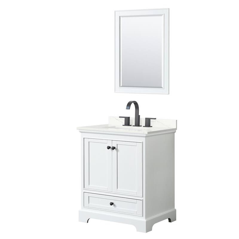 Wyndham Collection WCS202030S-QTZ-US3M24 Deborah 30" Free Standing - White / Giotto Quartz Top / Matte Black Hardware