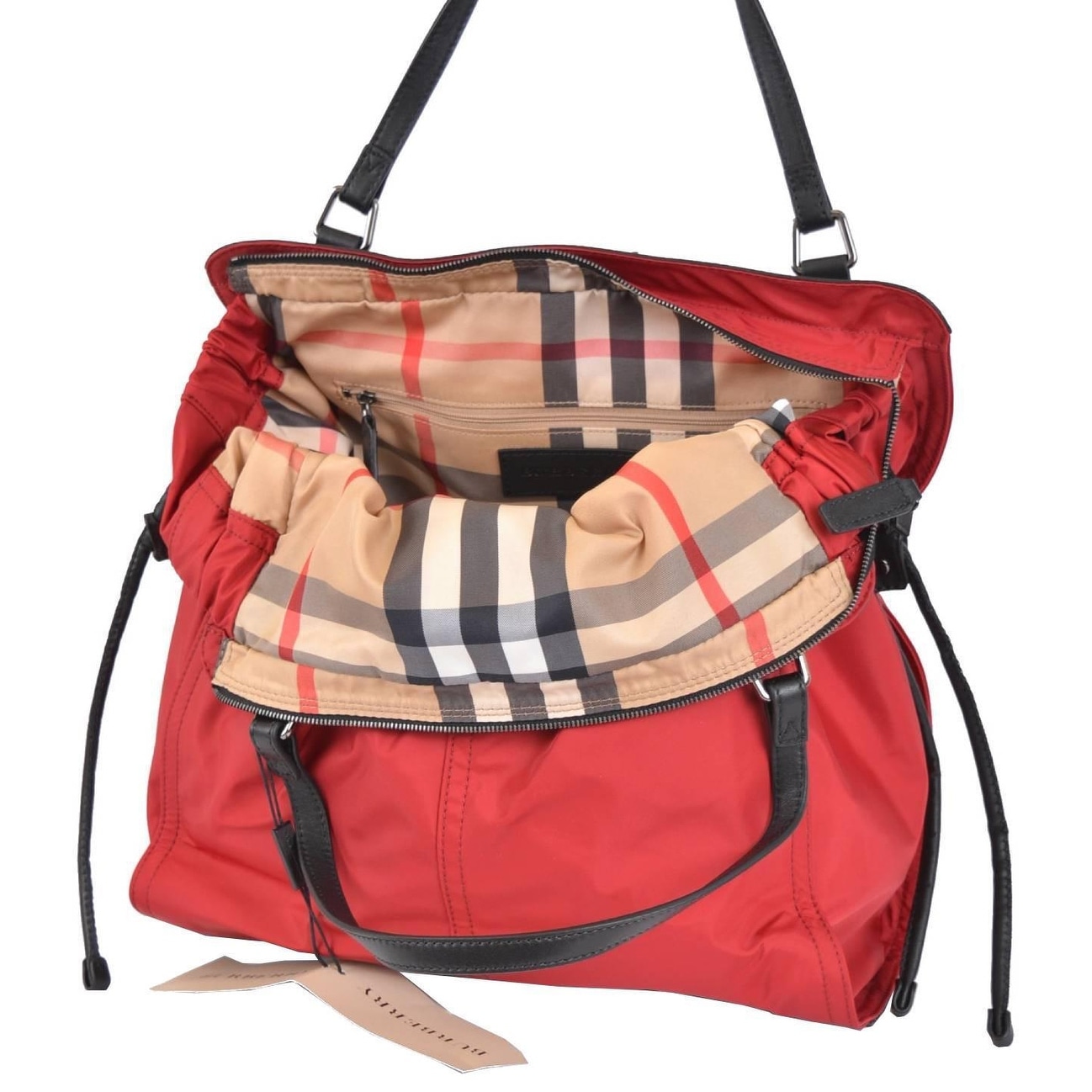 Shop Burberry Red Nylon Nova Check Purse Handbag Shopper - Free Shipping Today - Overstock ...