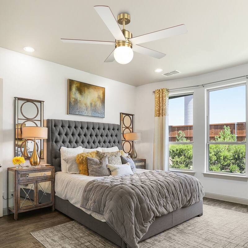 52" Modern Globe Frosted Glass Gold Dimmable Ceiling Fan with Light and Remote