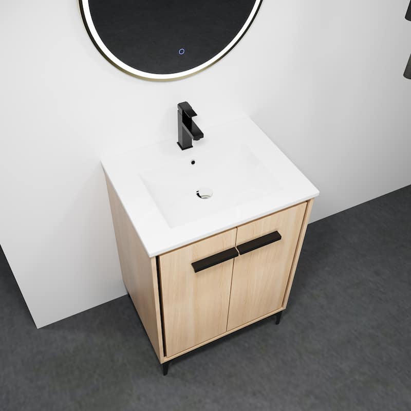24 Inch Bathroom Vanity Base with basin, Storage Cabinet with Doors, Engineered Wood, walnut