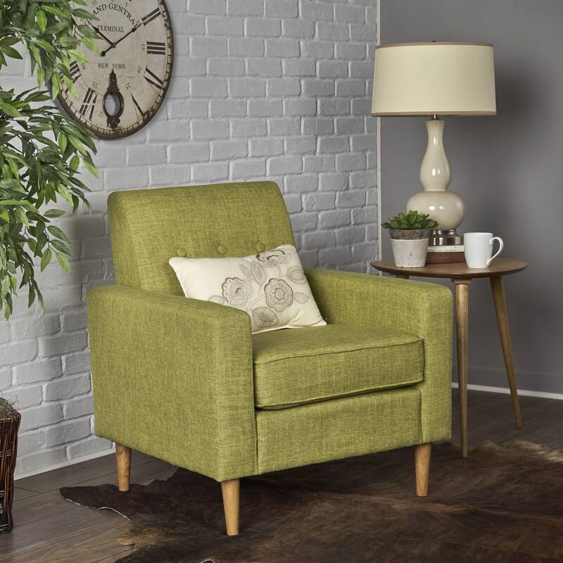 Roomfitters Modern Upholstered Club Chair with Cushioned Seat, Button-Tufted Back and Wooden Legs for Living Spaces, Green - Green