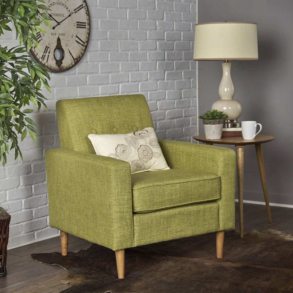 Roomfitters Modern Upholstered Club Chair with Cushioned Seat, Button-Tufted Back and Wooden Legs for Living Spaces, Green