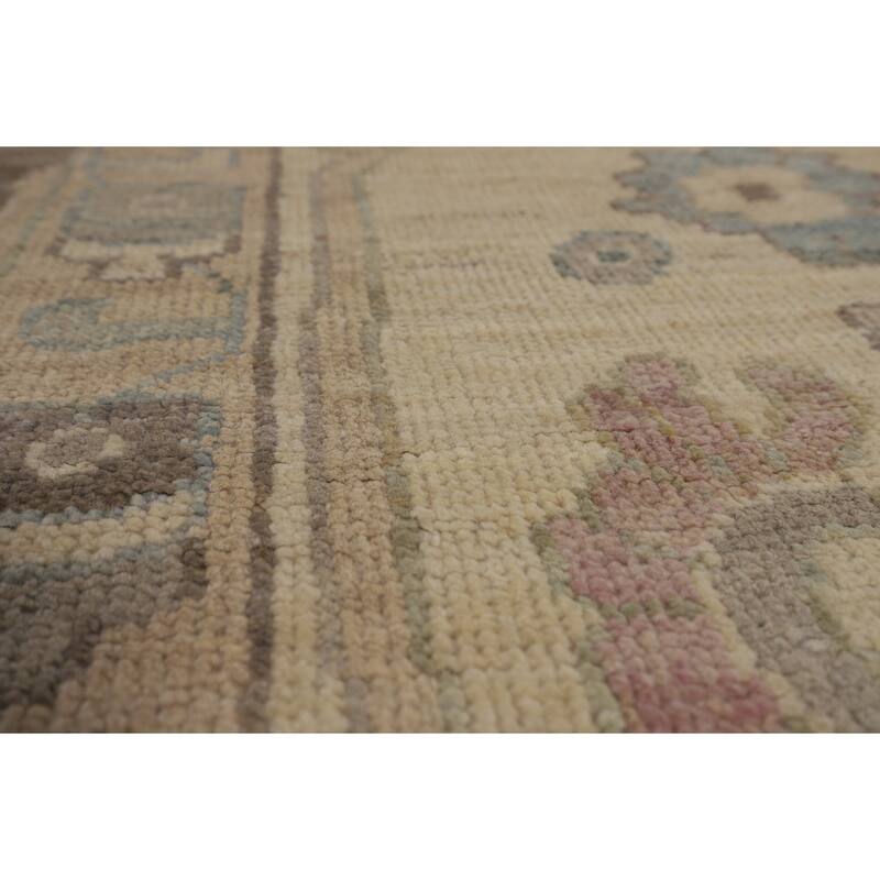 Vegetable Dye Oushak Turkish Floral Area Rug Handmade Wool Carpet - 9'6"x 11'8"