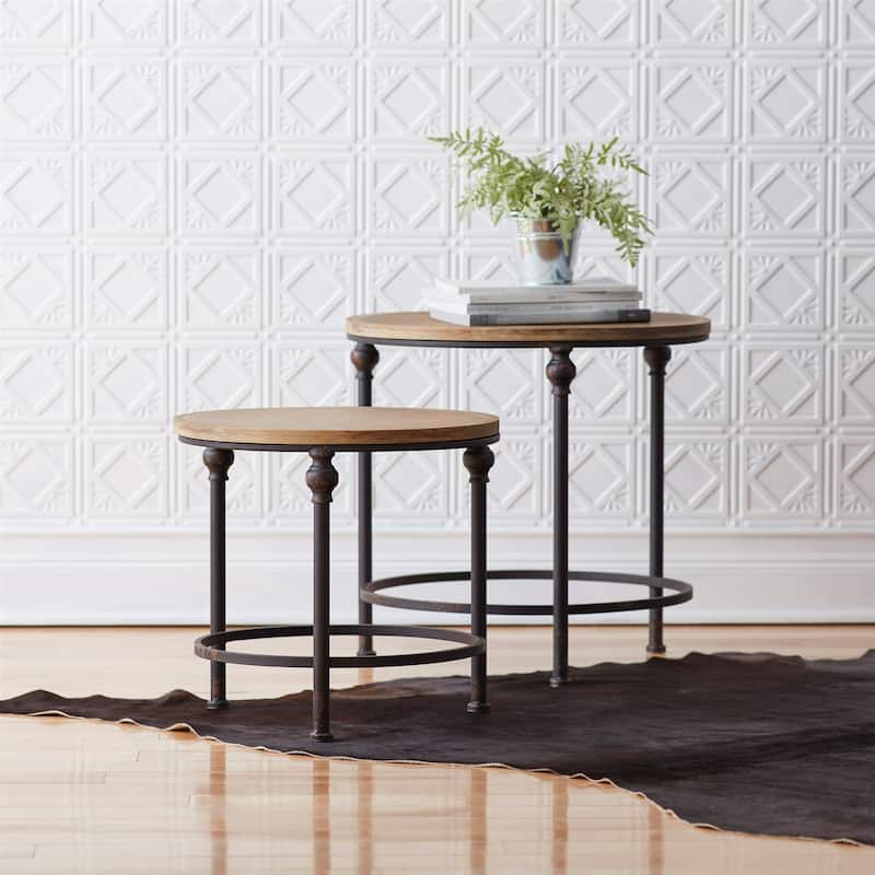 set of 2 metal and wood sleek table 22"