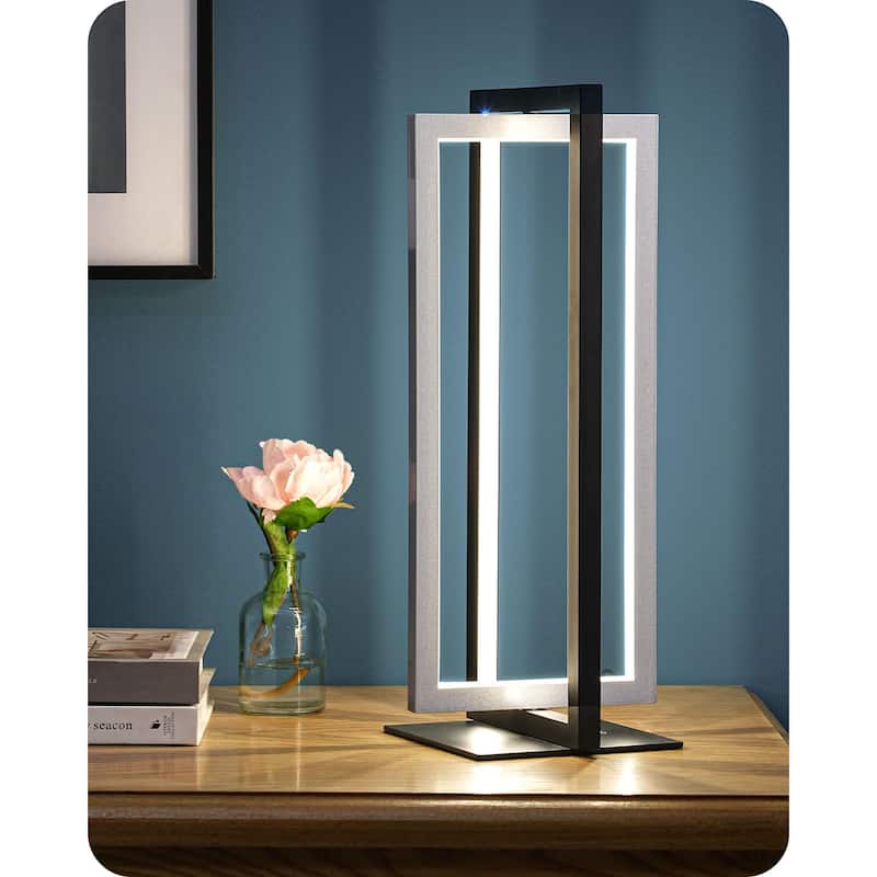 Modern LED Table Lamp, 750LM Stepless Dimmable Bedside Lamp, 3 Color Temperature, Touch Switch Control Nightstand Lamp - Silver