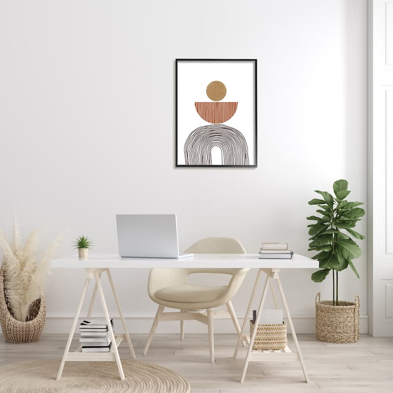 Stupell Boho Shapes Stacked Abstract Round Curves Brown White Framed Wall Art