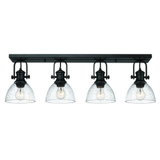 Yep by Golden Lighting Hines 4-light Semi-Flush Mount in Matte Black - Matte Black with Seeded Glass