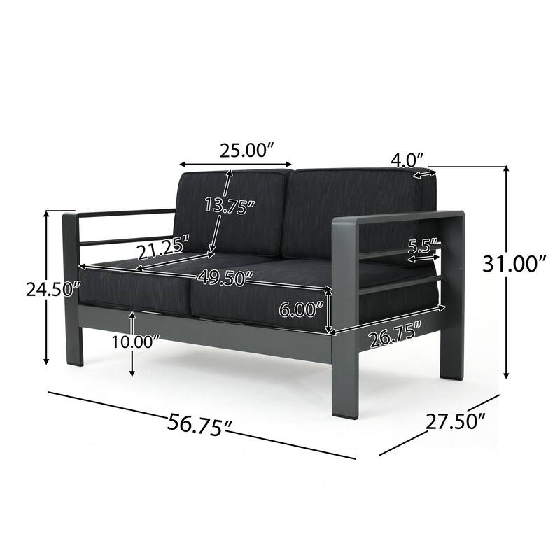 Roomfitters Modern Outdoor Patio Sofa Set, Aluminum Frame with Cushions & Coffee Table, Weather-Resistant Seating