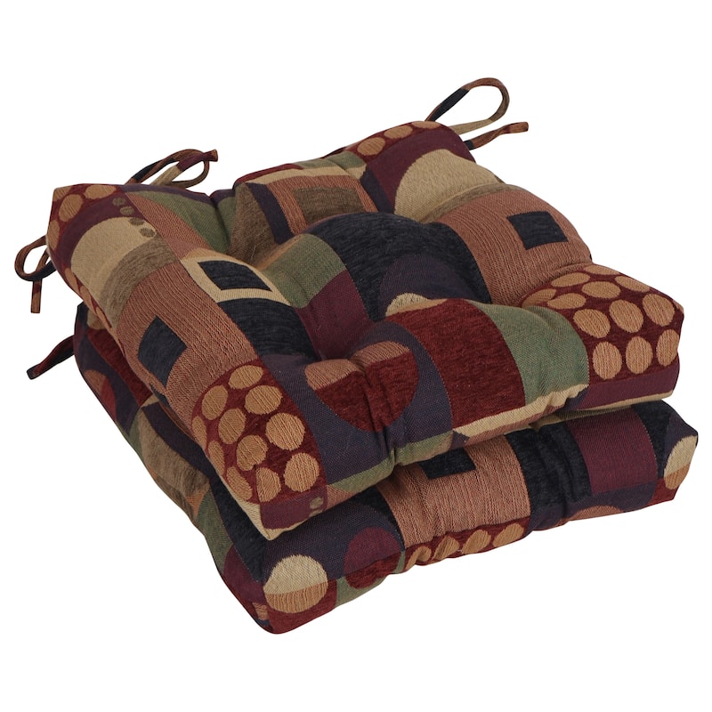 16-inch Square Jacquard Chenille Tufted Chair Cushions (Set of 2 or 4) - 16 x 16 - Kaleidoscope - Set of 2