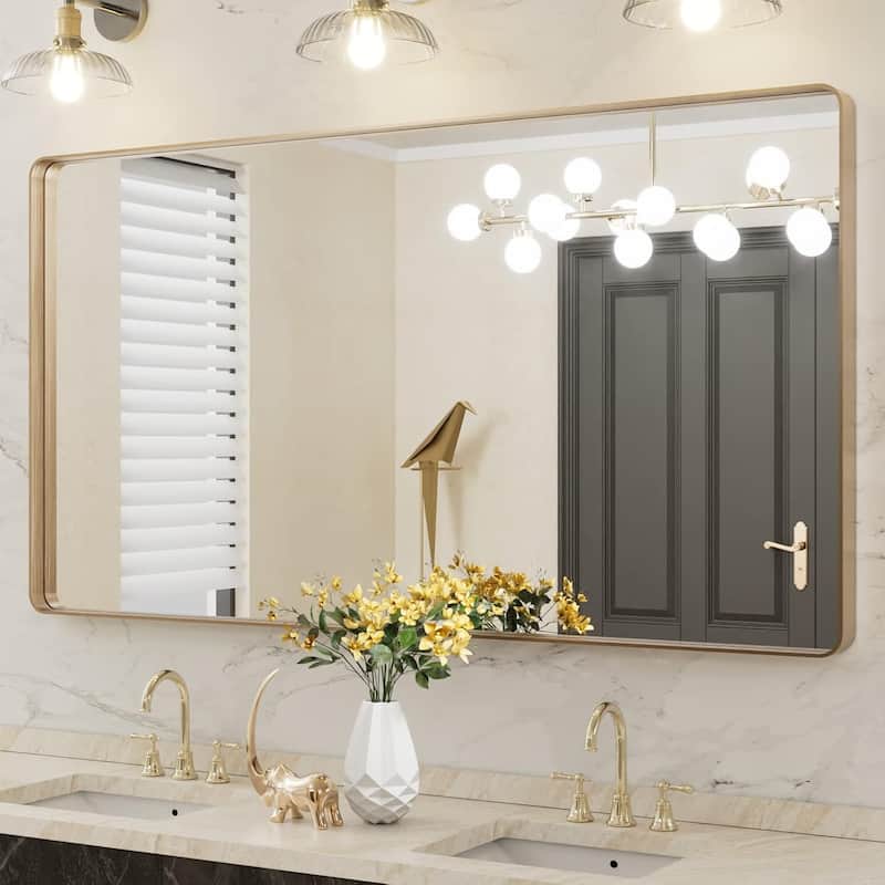 Aluminum Alloy Framed French Cleat Mounted Tempered Glass Wall Vanity Mirror - Gold - 51" x 30"