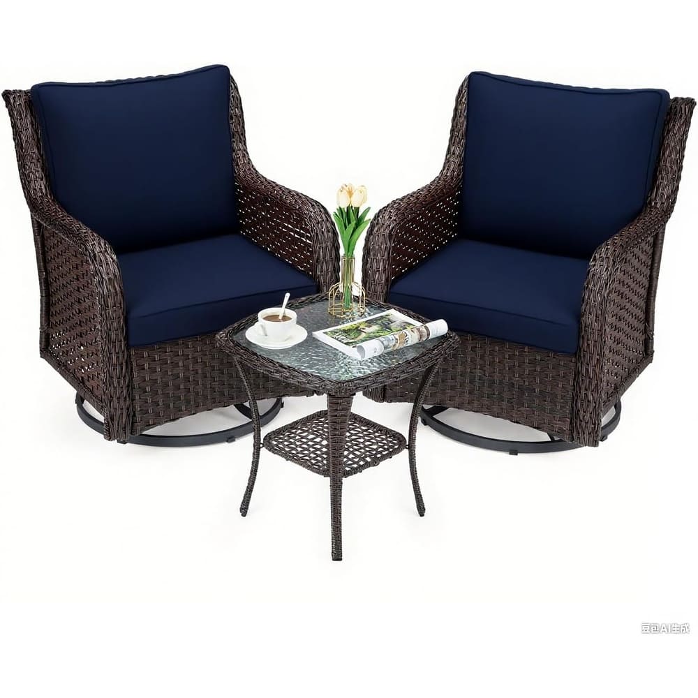 3 Pieces Outdoor Swivel Wicker Glider Patio Chairs with Table Set