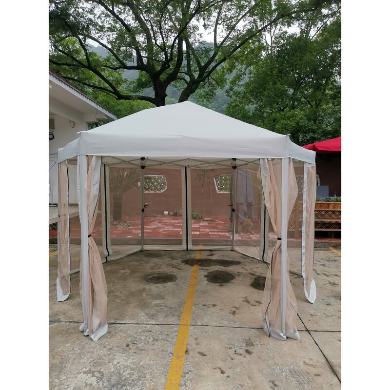 13Ftx 13Ft Pop-Up Gazebo Tent Outdoor Canopy Hexagonal Canopies 6 Sided for Patio Garden Backyard Sun Shelter BBQ Garden Events - Grey