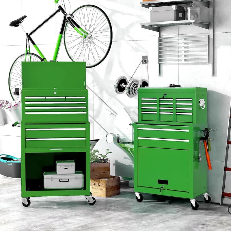 8-Drawer 2 in 1 Rolling Tool Chest Cabinet Garage Storage Toolbox with Detachable Top Tool Box and Universal Lockable Wheels