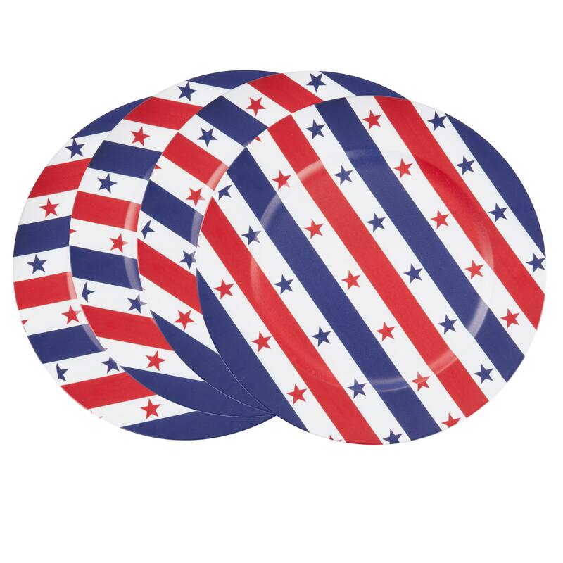 Patriotic Pattern Decorative Charger Plates (Set of 4) - Star & Stripe Round Table Chargers for Dining & Entertaining, 13"