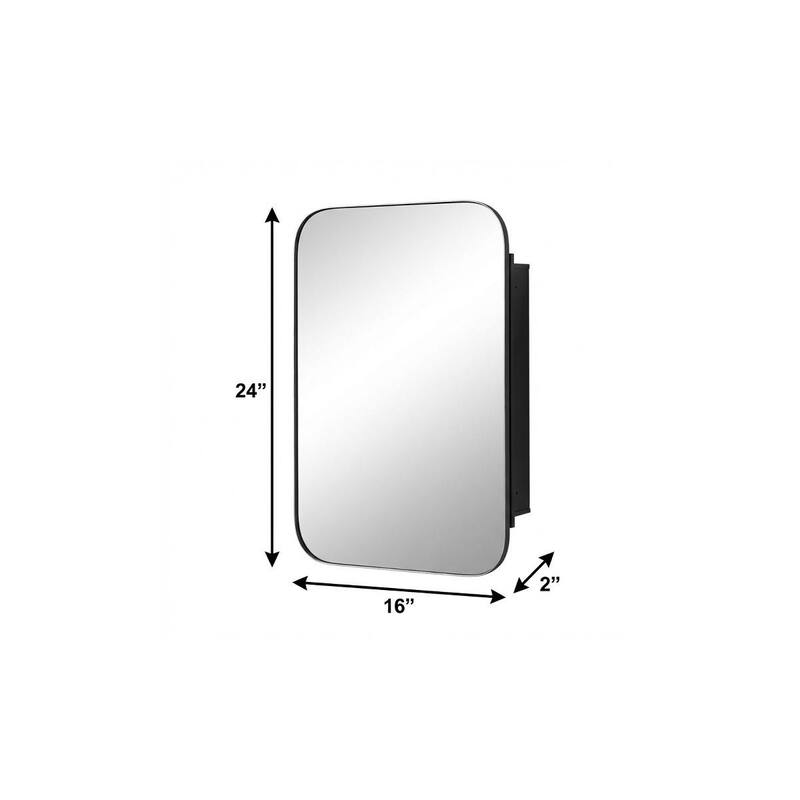 HomeRoots 24" Black Metal Framed Bathroom Vanity Mirror With Cabinet - 16.00 in. x 24.00 in. x 2.00 in.