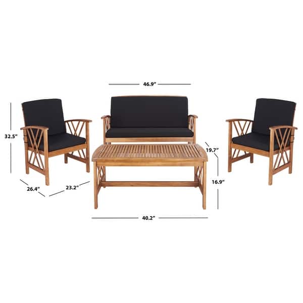 dimension image slide 6 of 8, SAFAVIEH Fontana 4-piece Acacia Solid Wood Outdoor Conversation Patio Set