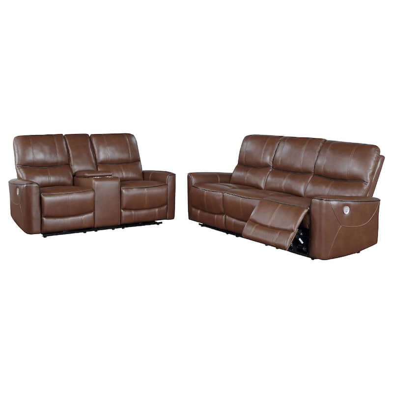 Lima 2pc Power Reclining Sofa and Loveseat Set, Brown Faux Leather