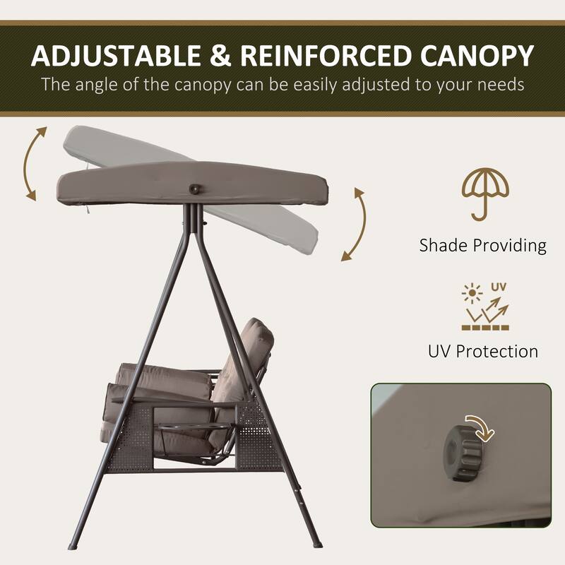 Outsunny Outdoor Patio 3-Person Canopy Cushioned Seat Bench Swing with Included Side Trays & Padded Comfort