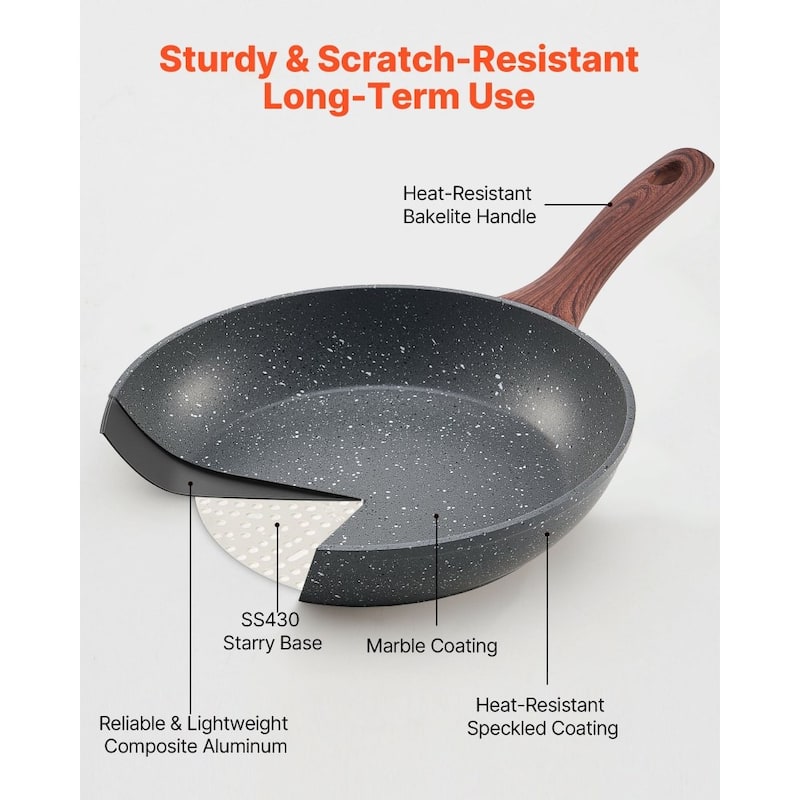 3 Piece Aluminum Frying Pan Set with Nonstick Surface and Stays Cool Handles Suitable for All Stoves