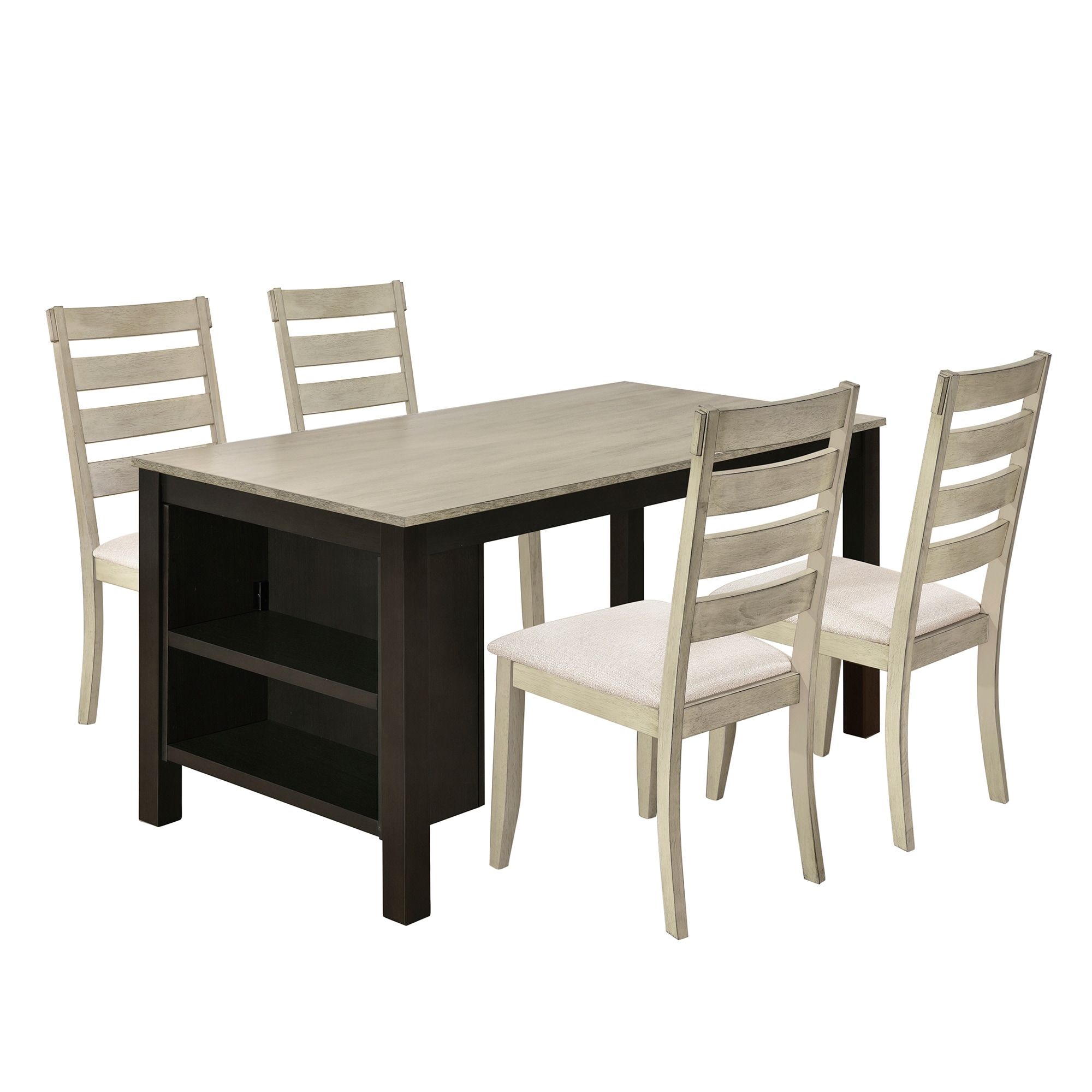 Farmhouse 5-Piece Wood Dining Set with Rectangular Table and X-Back  Upholstered Chairs for Living Room - Bed Bath & Beyond - 38857114