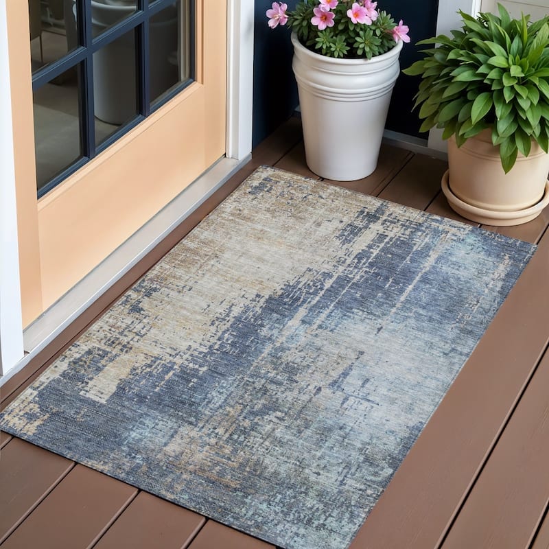 HomeRoots Abstract Transitional Rectangle Outdoor Rug - 3' x 5'