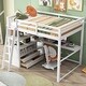 preview thumbnail 1 of 24, Full Size Loft Bed with Desk, Shelves, and Two Built-in Drawers White