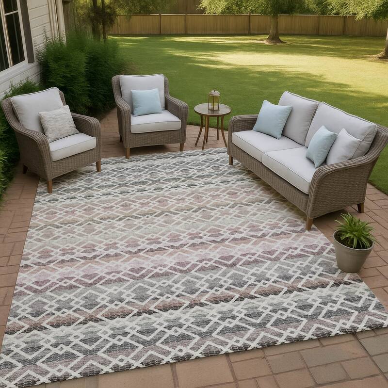 Machine Washable Indoor/ Outdoor Cabo Stripe Chantille Rug - Silver - 9' x 12'