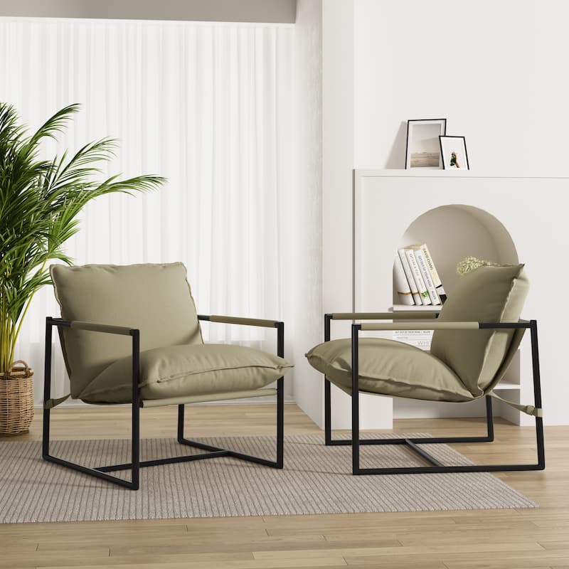 Metal Framed Armchair Sling Accent Chair Set of 2