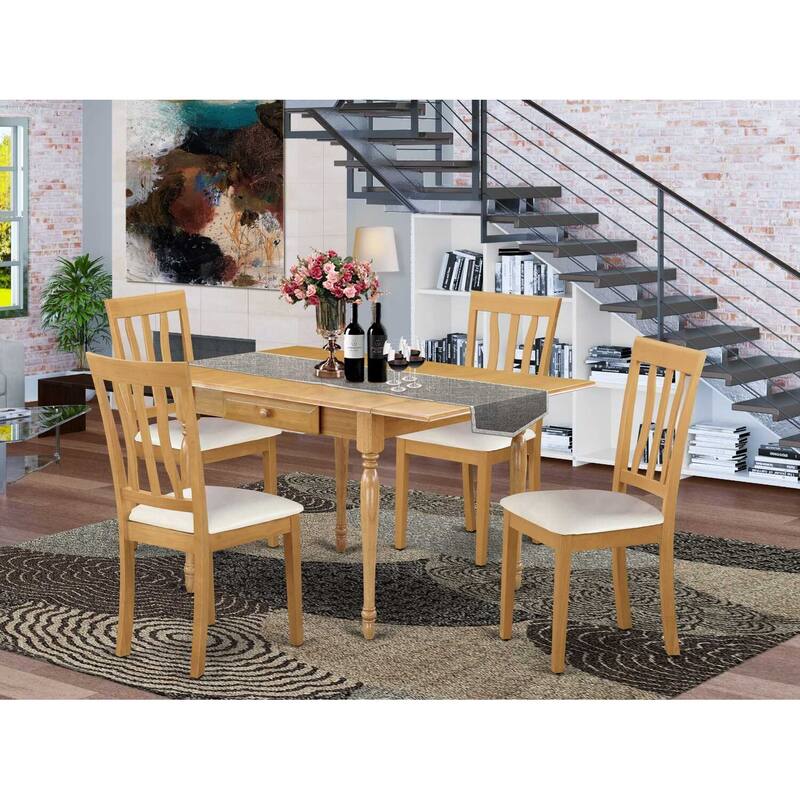 HomeStock 5-Pc Natural Oak Finish Solid Wood Top-Dining Room Set with Dropleaf-Seats 4