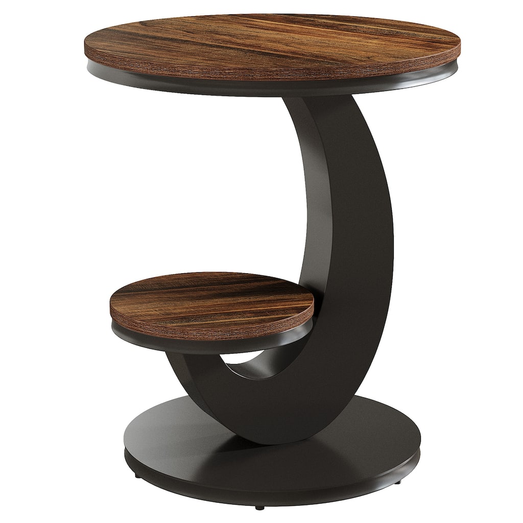 2-Tier Round End Side Table Bedside Nightstand with Storage Shelf