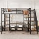 preview thumbnail 1 of 14, Full Size Metal Loft Bed with Staircase,Low Storage Table and Storage Shelves Black