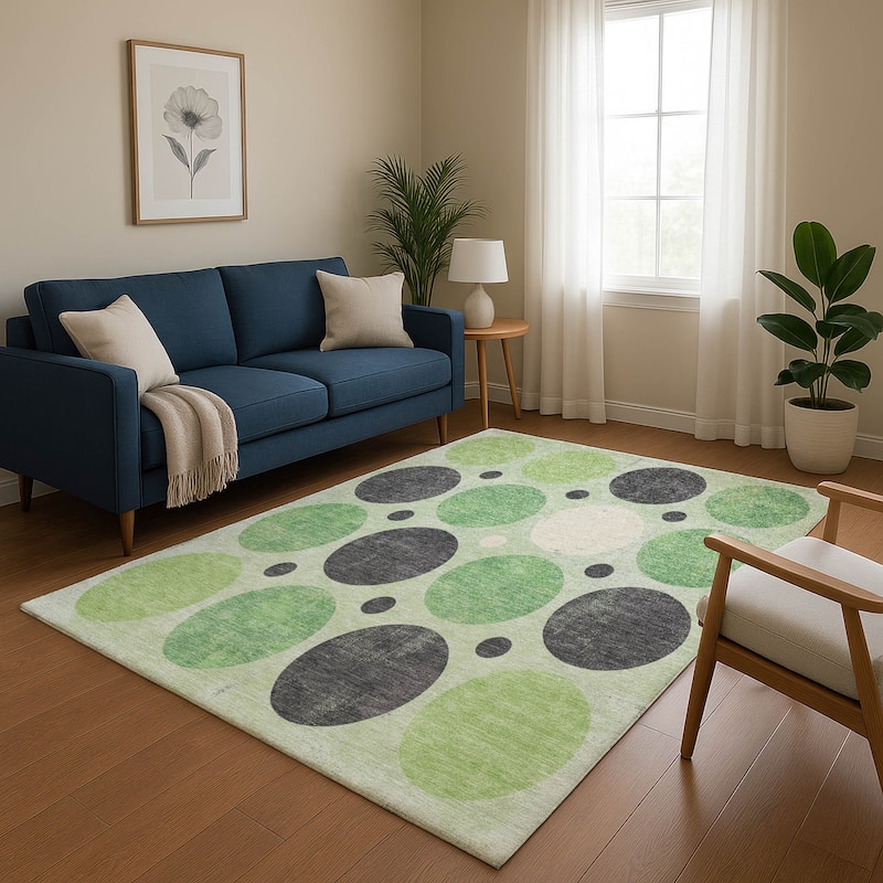 Premium Washable Super Soft Casual Circles Mayfield Rug - Green - 2'6" x 3'10"