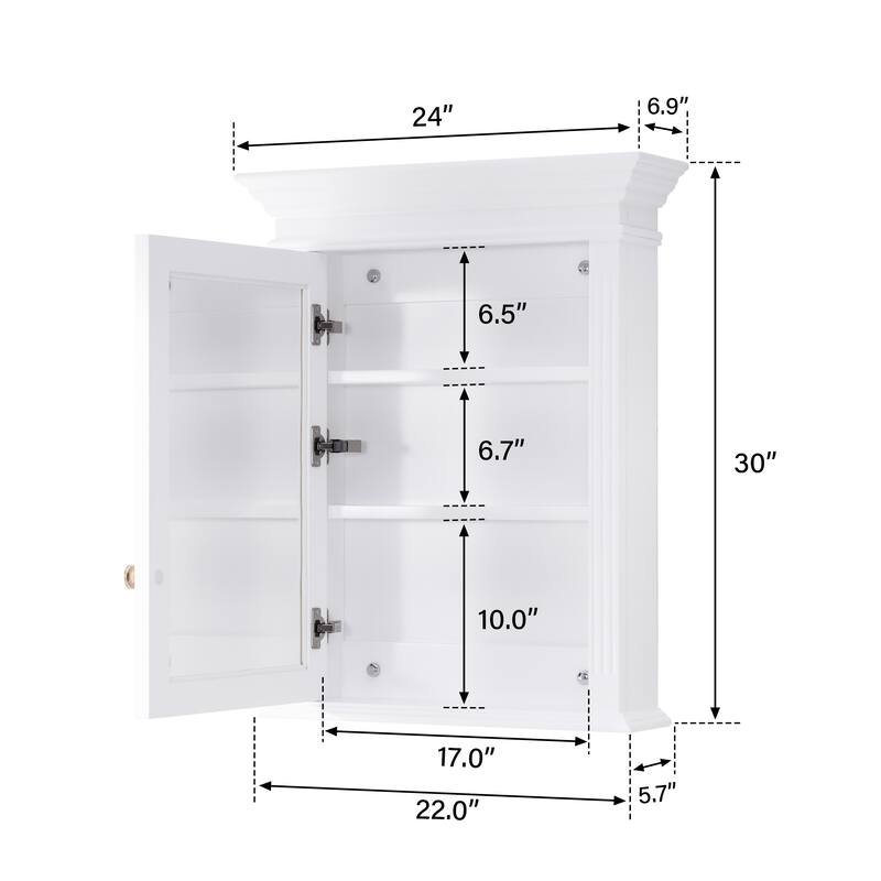24"W X30"H Surface Mount Solid Wood Framed Medicine Cabinet With Mirror And Wooden Shelves