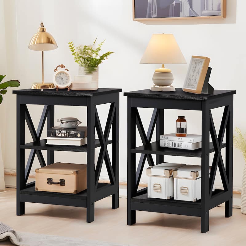 VECELO 3-piece Lift Top Coffee Table Set,Coffee Table with Hidden Storage and Shelves and Nightstands Set of 2