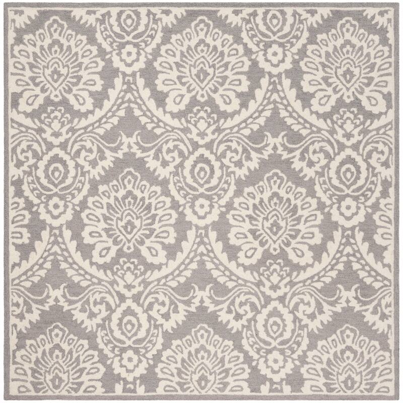 SAFAVIEH Handmade Blossom Esta Modern Floral Wool Rug - 6' Square - Dark Grey/Ivory