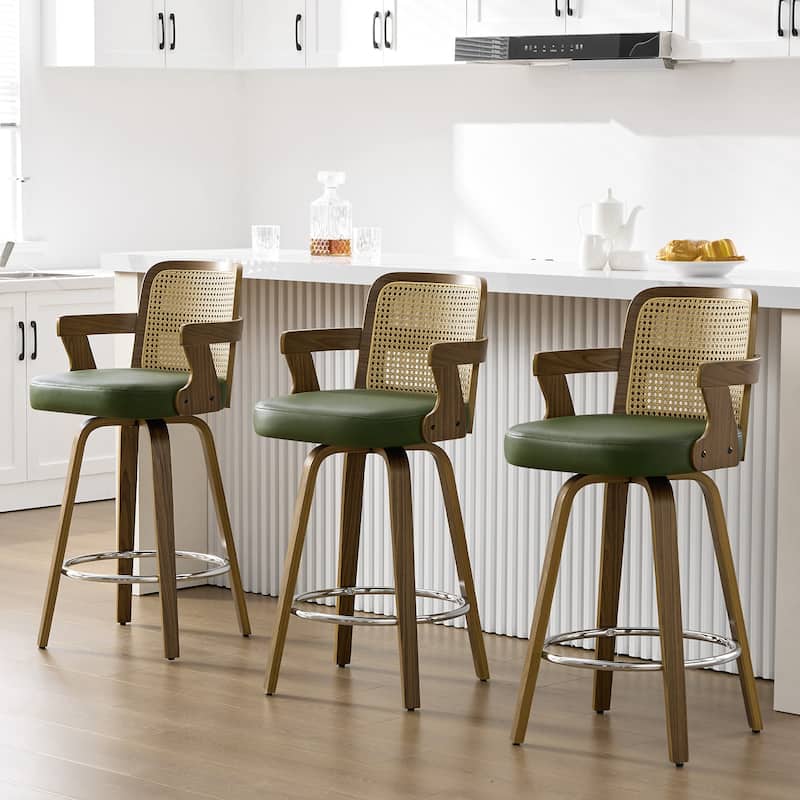 Upholstered Wood Swivel Counter Height Barstool with Arms - 37.8"H x 18.7"W x 19.29"D