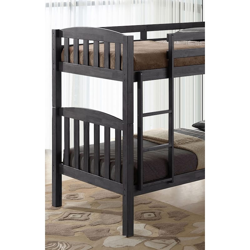 Convertible Twin Over Twin Bunk Bed with Ladder & Bookcase Headboard, Grey Finish