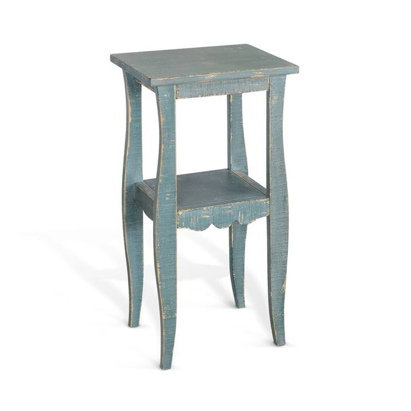 Zela Small Side End Table with Lower Shelf and Curved Legs, Sea Grass Green, 11x14 Top