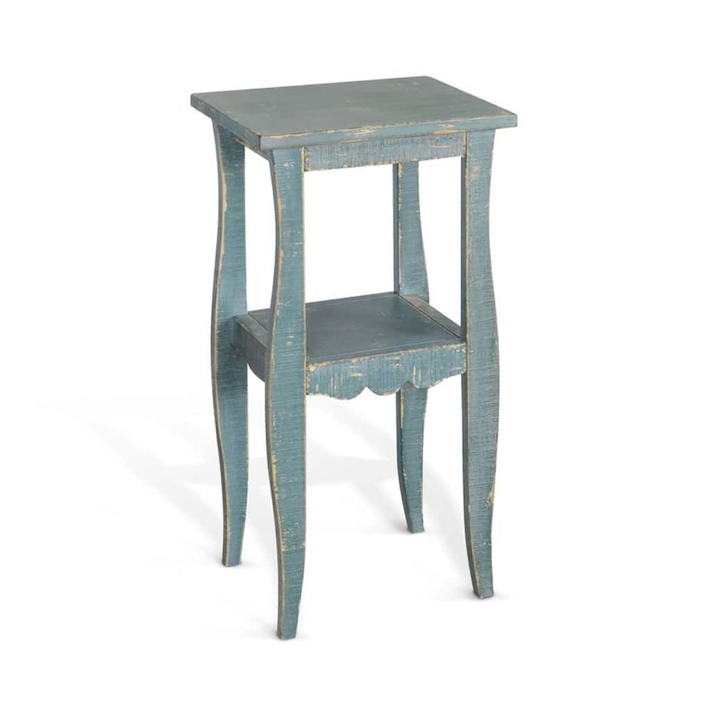 Zela Small Side End Table with Lower Shelf and Curved Legs, Sea Grass Green, 11x14 Top