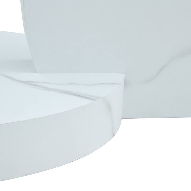 Roomfitters Double Layer Coffee Table with White Marble and Wood Grain Finish, Artistic Modern Design
