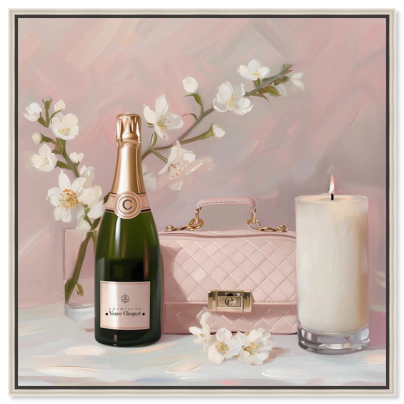 Pink Purse Champagne and Candle Canvas by Art Remedy - Silver - 12" x 12"