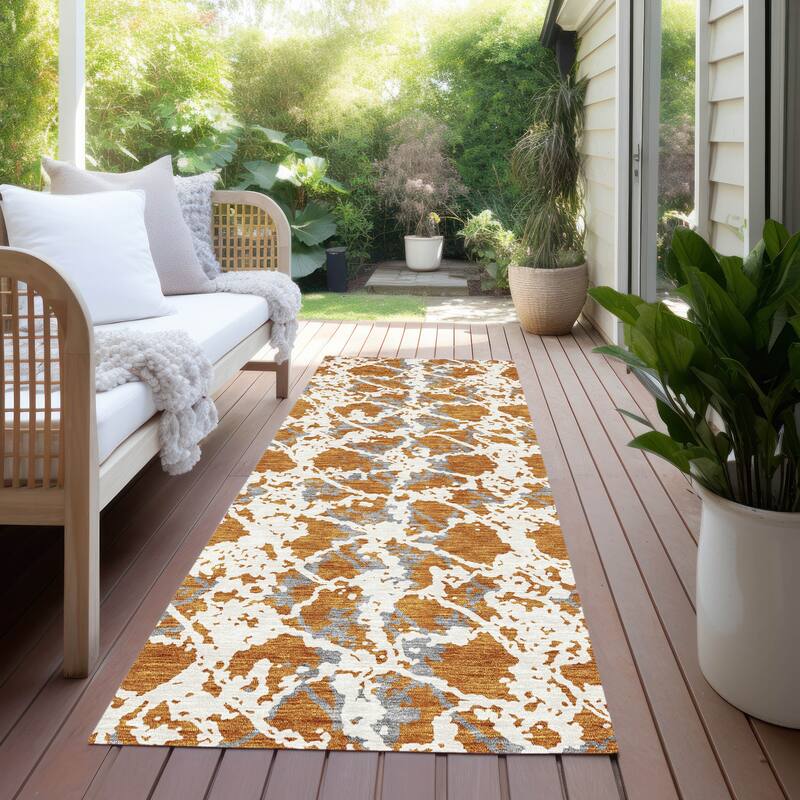 Machine Washable Indoor/ Outdoor Abstract Modern Chantille Rug - Copper - 2'3" x 7'6"