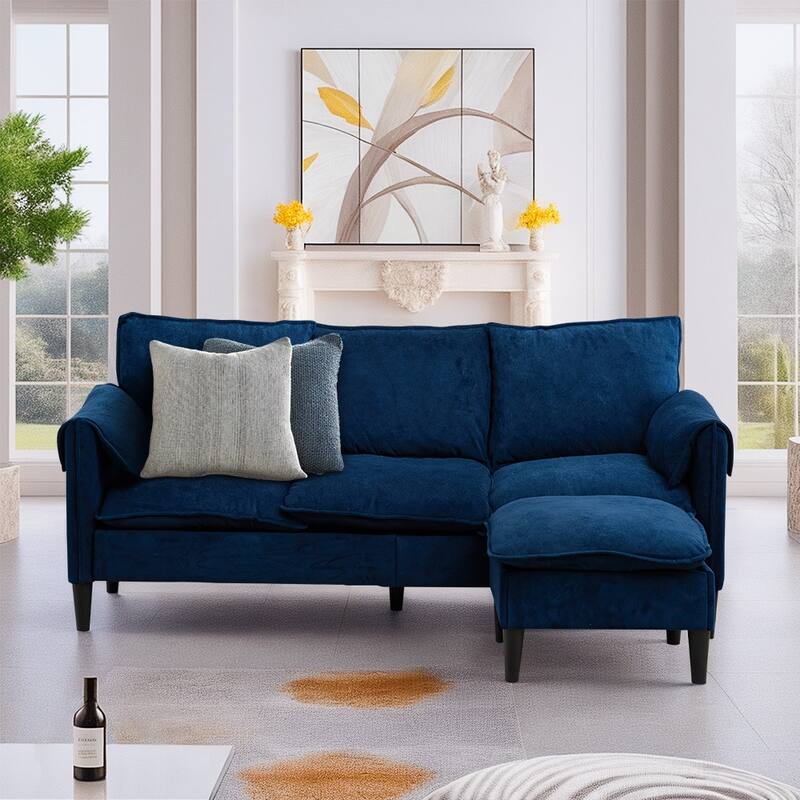 Convertible L-Shape Sofa Bed, Storage, Footstool, 3-Seater Multi-Space - Blue
