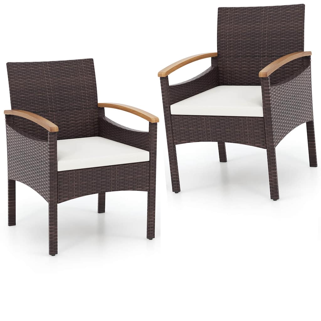 Gymax 2 PCS Dining Chairs w/ Acacia Wood Armrest Heavy Duty Metal