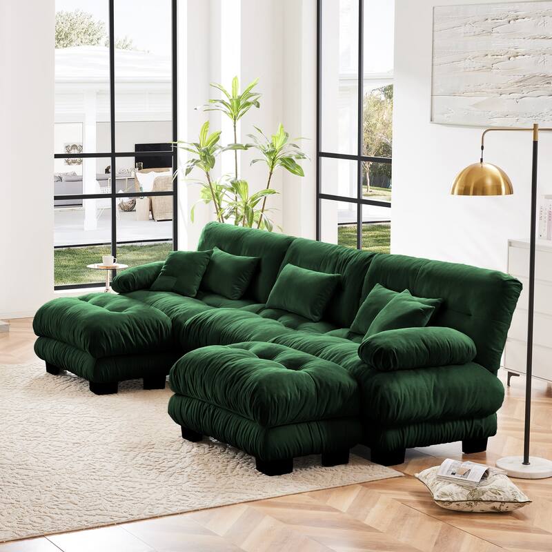 133.8" Chenille U-Shaped Cloud Sectional Sofa (3-Seater Modular) with 2 Ottomans