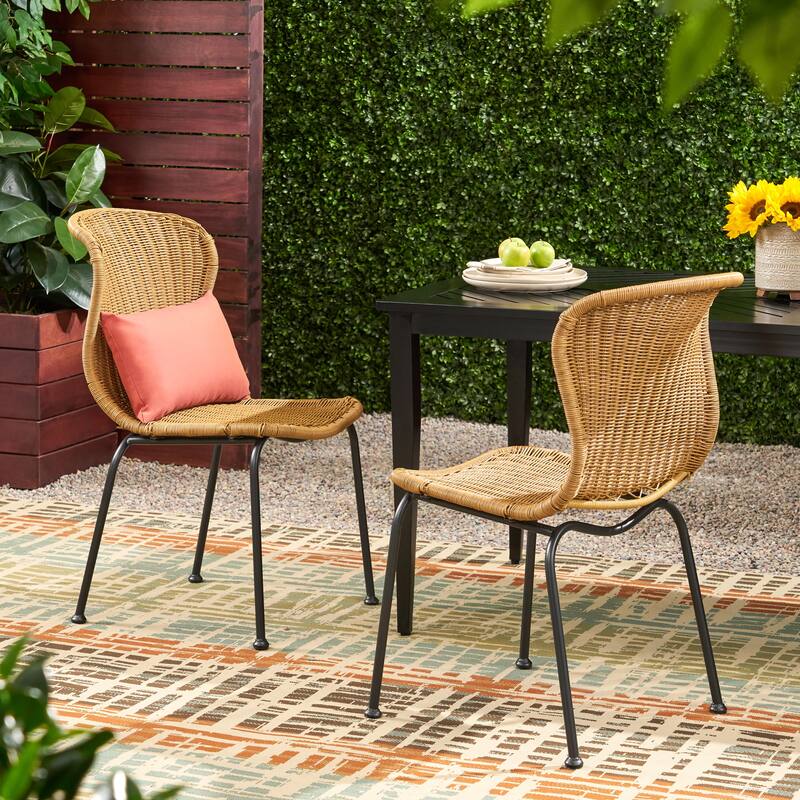 3 Pieces Wicker Patio Bistro Furniture Set, Outdoor Rattan Apartment Balcony Furniture Sets with Seat Cushion, Natural