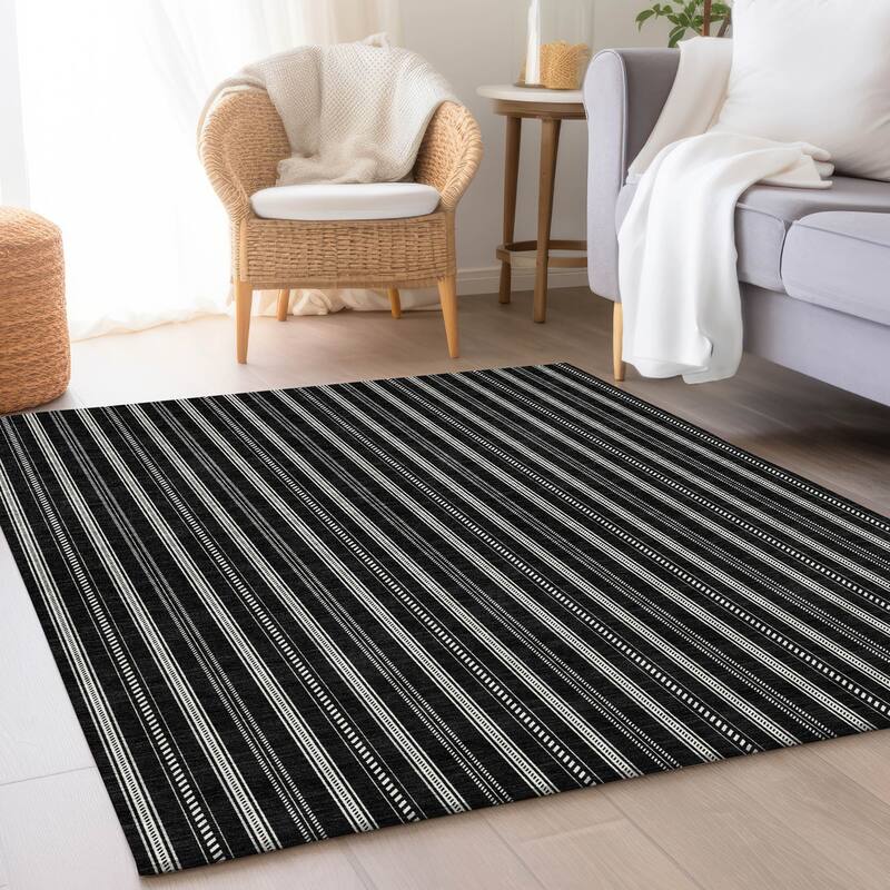 Premium Washable Super Soft Stripe Mayfield Rug - Black - 5' x 7'6"